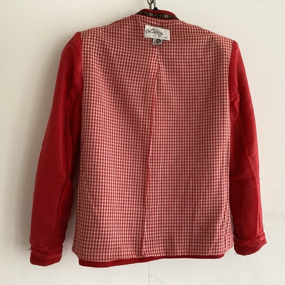 Lang Originals Red wool embroidered trim silver stamped buttons lined blazer S - Picture 7 of 9